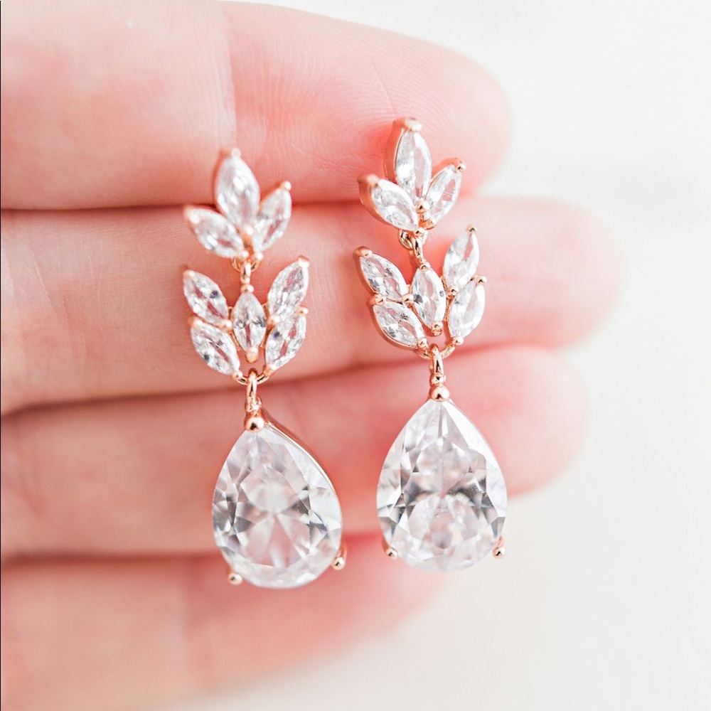 Rhinestone wedding rosegold earrings
